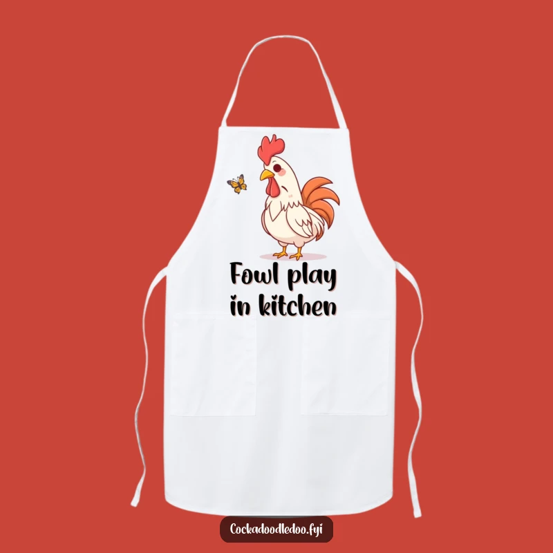 Funny Rooster Apron: Kitchen Amusement Watching Butterflies