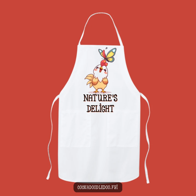 Funny Kawaii Rooster Apron: Giggling Butterfly Watcher - Kitchen Funny Gift for Whimsical Cooks