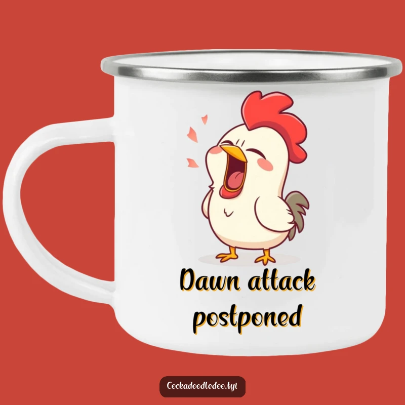 Funny Sleepy Rooster Yawn Camping Mug - Relatable Humor for the Trail