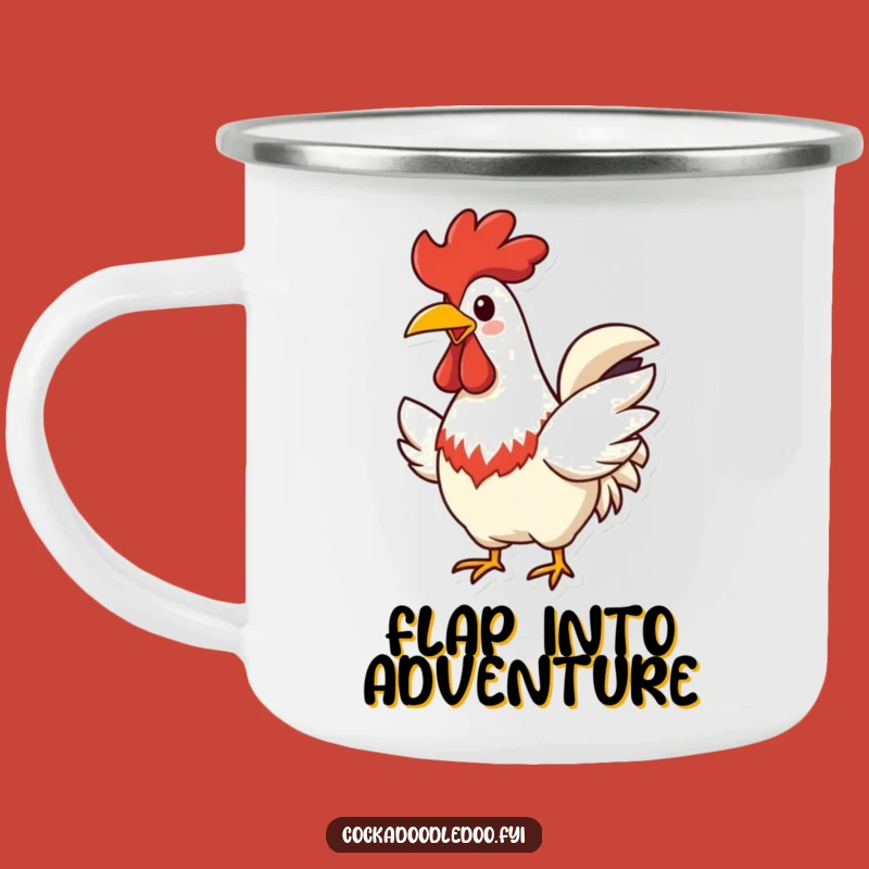 Funny Cheerful Rooster Camping Mug: Flapping Adventure Sip, Perfect Humorous Gift
