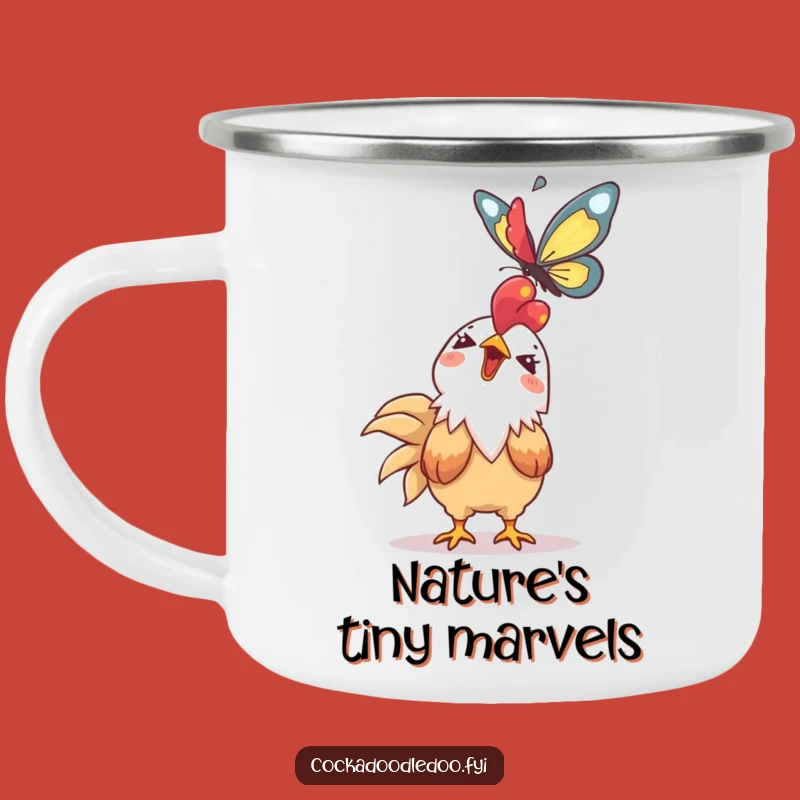 Funny Kawaii Rooster Camping Mug: Giggling Butterfly Watcher - Outdoor Funny Gift for Campers