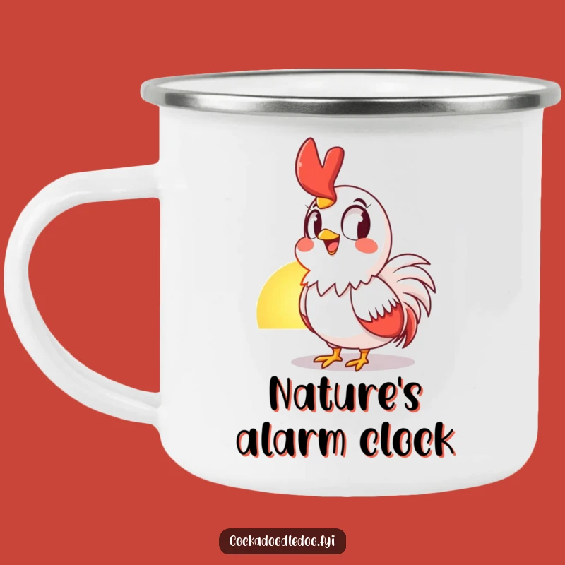 Funny Rooster Sunrise Camping Mug: Rugged Awestruck Fowl Cup, Perfect Outdoor Funny Gift