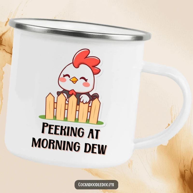 Funny Kawaii Rooster Camping Mug: Mischievous rooster peeking with a wink, adding playful humor to outdoor trips.