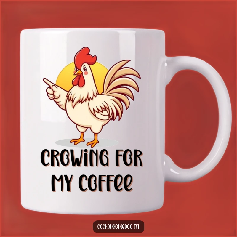 Funny Rooster Sunrise Mug: Enthusiastic Cartoon Gift for Early Birds