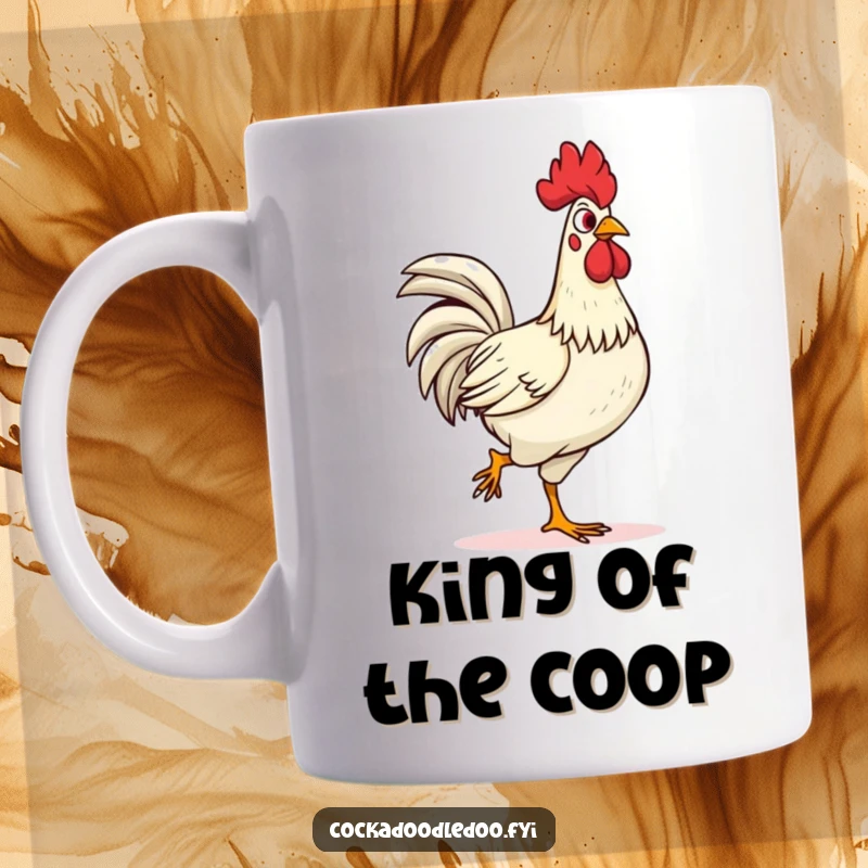 Funny confident rooster mug, strutting proudly with head held high. A bold and humorous design, perfect for celebrating confidence as a gift.