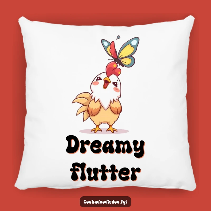 Funny Kawaii Rooster Pillow: Giggling Butterfly Watcher - Soft Funny Gift for Cozy Wonder
