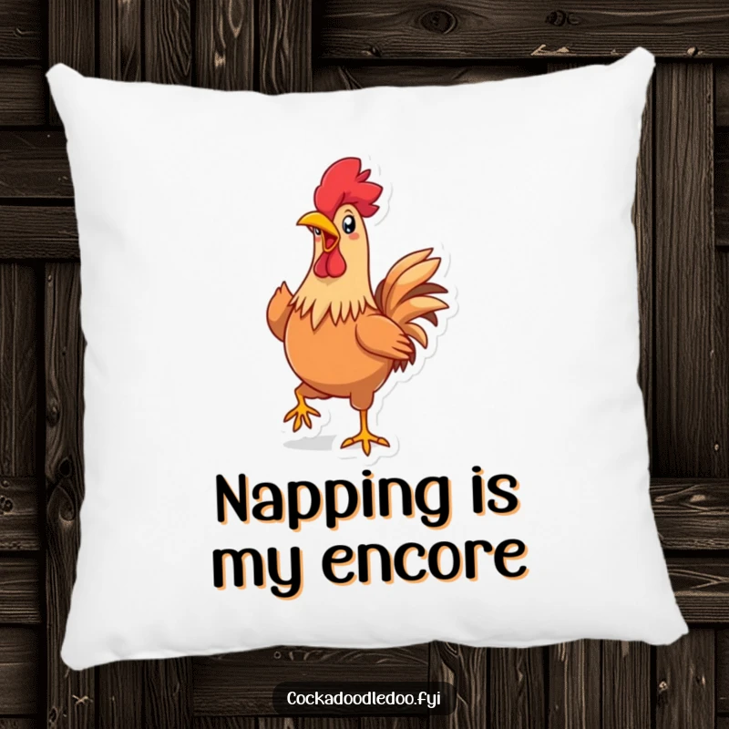 Funny Kawaii Rooster Pillow: Soft cushion featuring a cute rooster strutting proudly with a wide, happy beak, perfect for cozy, humorous lounging.