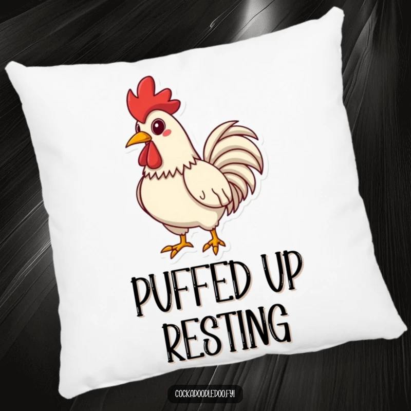 Funny Rooster Pillow, depicting chest puffed out and striking a proud pose, soft and humorous decor.