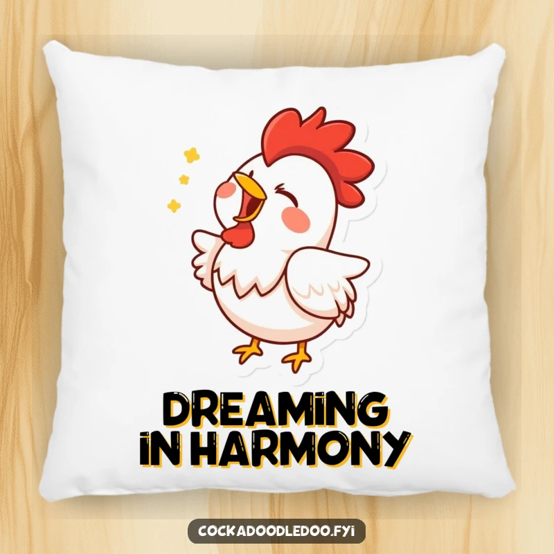 Funny pillow featuring a blissful rooster in mid-song, offering comfort and a touch of whimsical melody to any room.