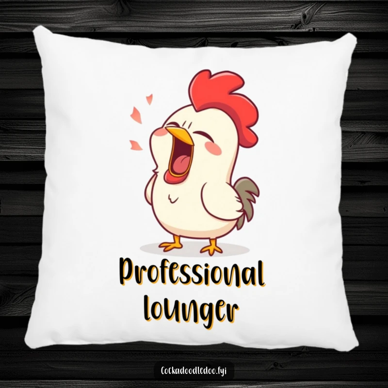 Funny pillow designed with a deeply tired rooster in a comical, wide-open yawn, perfect for adding comfort and humor.
