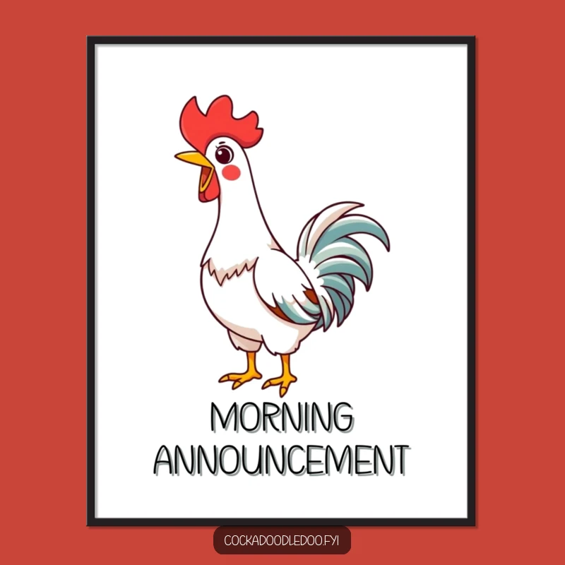 Funny Kawaii Rooster Digital Art: Joyful Crow Print, Perfect Humorous Decor