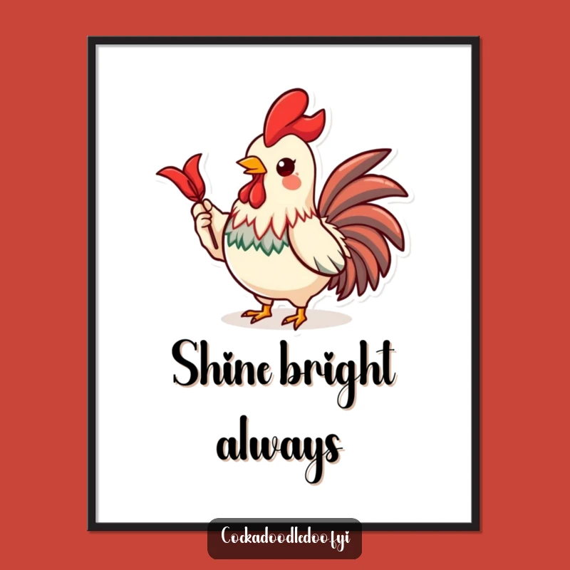 Funny Kawaii Rooster Digital Art - Proud Feather Display Printable