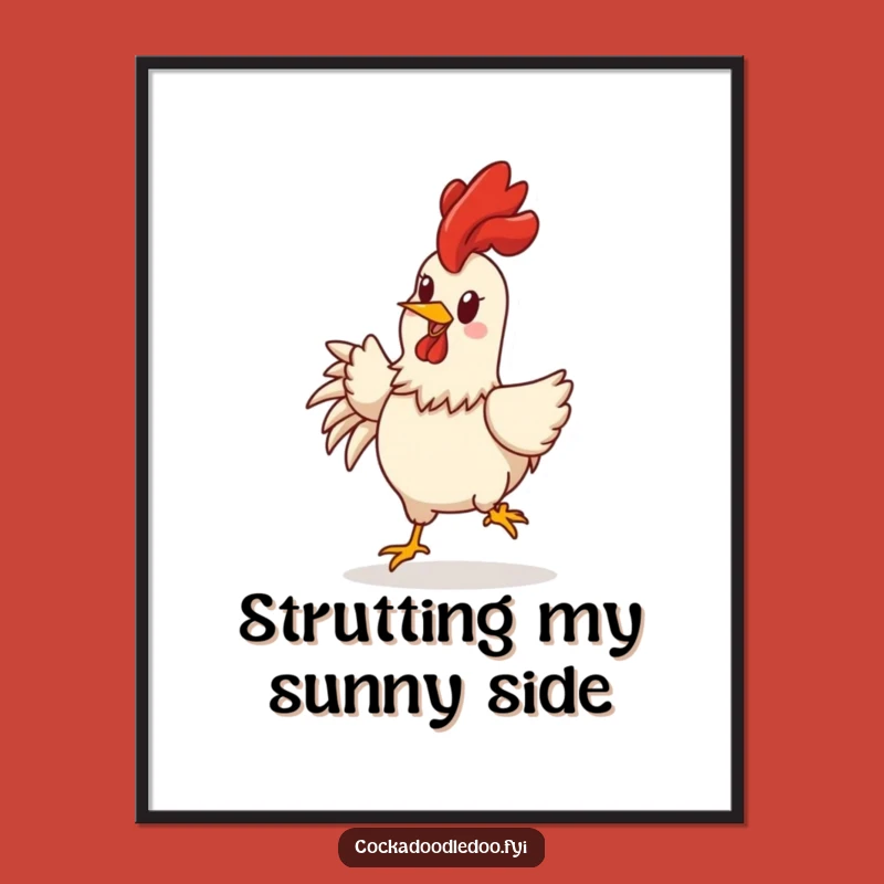 Funny Rooster Digital Art: Cheerful Strutting Character, Instant Funny Gift Download