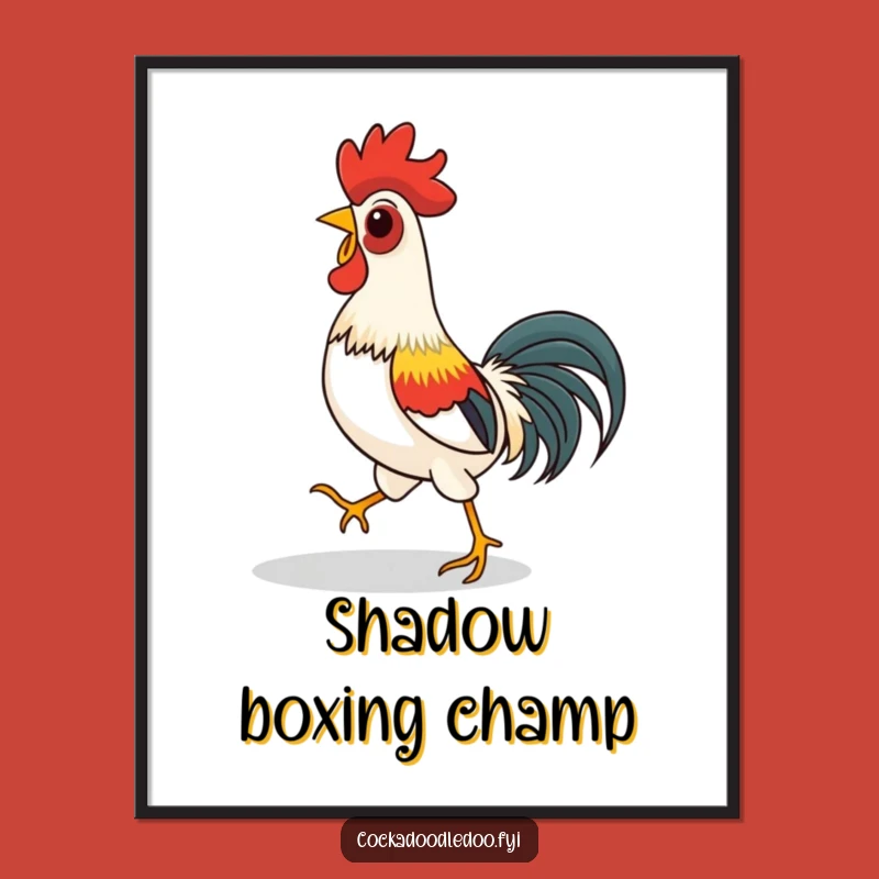 Funny Rooster Shadow Chase Digital Art - Playful Print for Humorous Walls