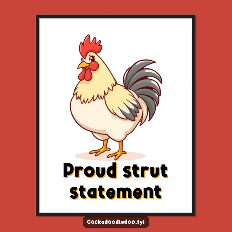 Funny Rooster Strut Digital Print: Confident Art, Instant Funny Gift