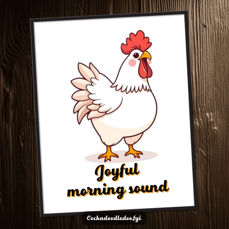 Funny kawaii rooster crowing joyfully, high-resolution digital art print for instant morning cheer.