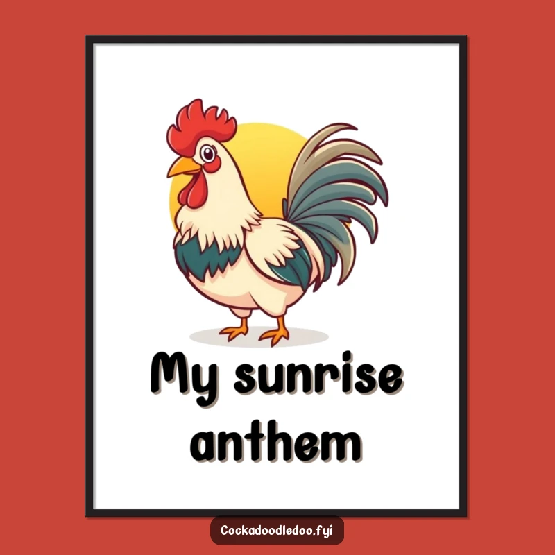 Funny Rooster Crowing Digital Print: Cheerful Sunrise Art for Instant Decor