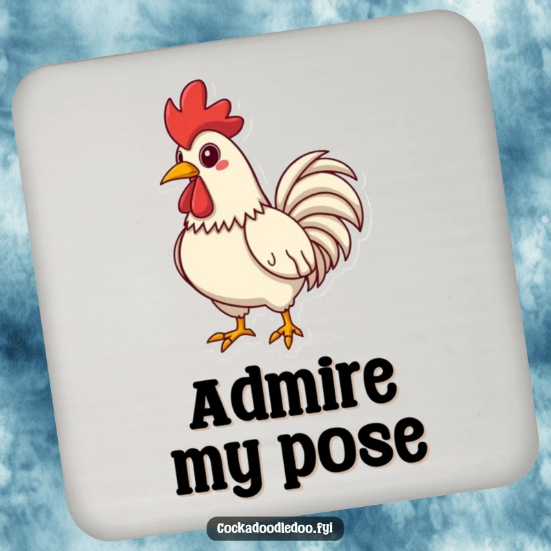 Funny Rooster Coaster, showing chest puffed out and striking a proud pose, protecting surfaces with humor.