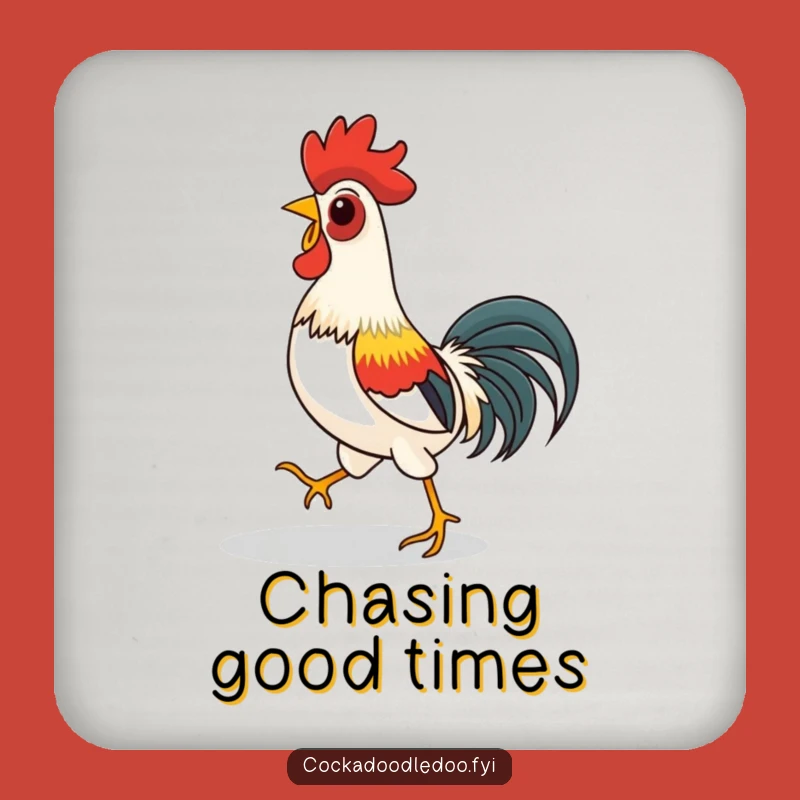 Funny Rooster Shadow Chase Coaster - Playful Protection for Surfaces