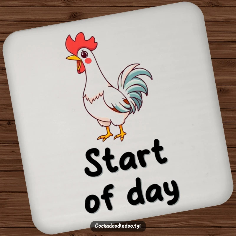 Funny Kawaii Rooster Coaster, featuring a happy rooster stretching its neck to crow, protecting surfaces.