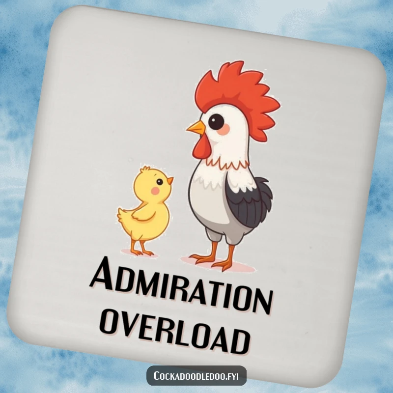 Funny rooster and chick illustration on drink coasters, adding heartwarming charm and stylish protection to any surface.