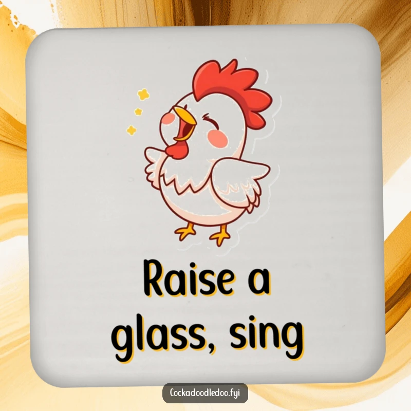 Funny drink coaster featuring a rooster in full vocal performance, adding a musical and humorous touch to any surface.