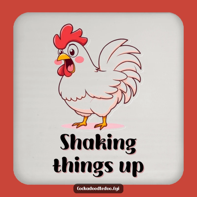 Funny Wide-Eyed Rooster Drink Coaster: Cartoon Barware for Protection, Funny Gifts