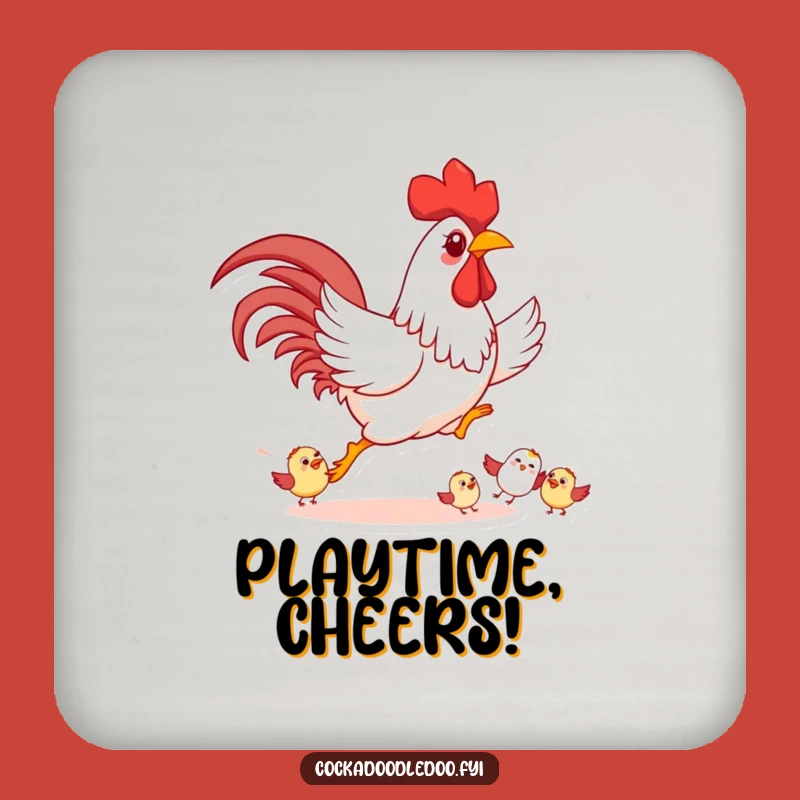 Funny Playful Rooster Coaster Set: Happy Chase Guard, Perfect Humorous Gift
