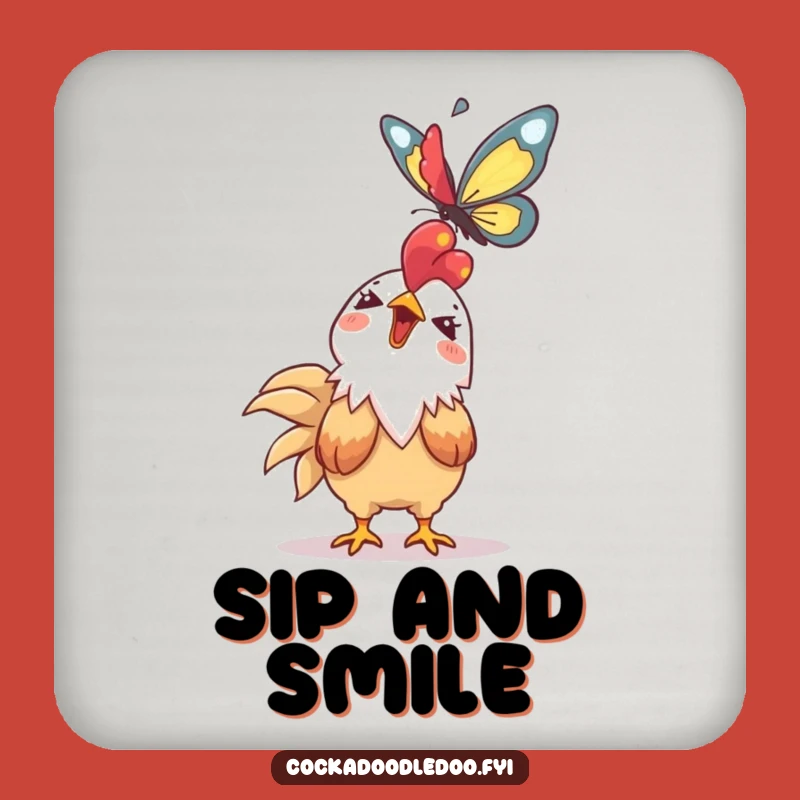 Funny Kawaii Rooster Coaster: Giggling Butterfly Watcher - Protective Funny Gift for Tabletops