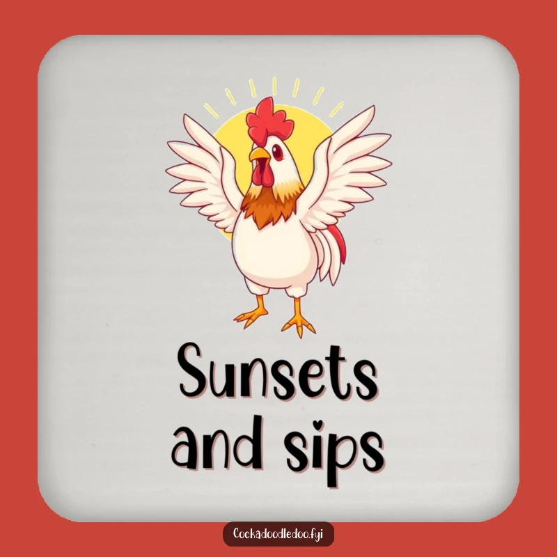 Funny Basking Rooster Coaster: Protect Surfaces with Sunny Serenity