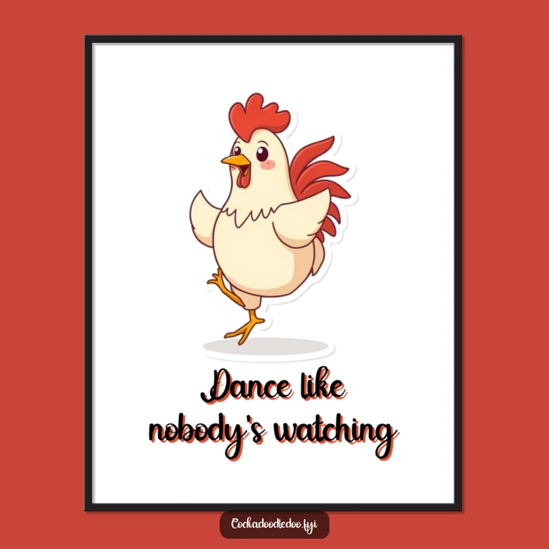 Funny Dancing Rooster Poster: Vibrant Art for a Hilarious Farmhouse Vibe