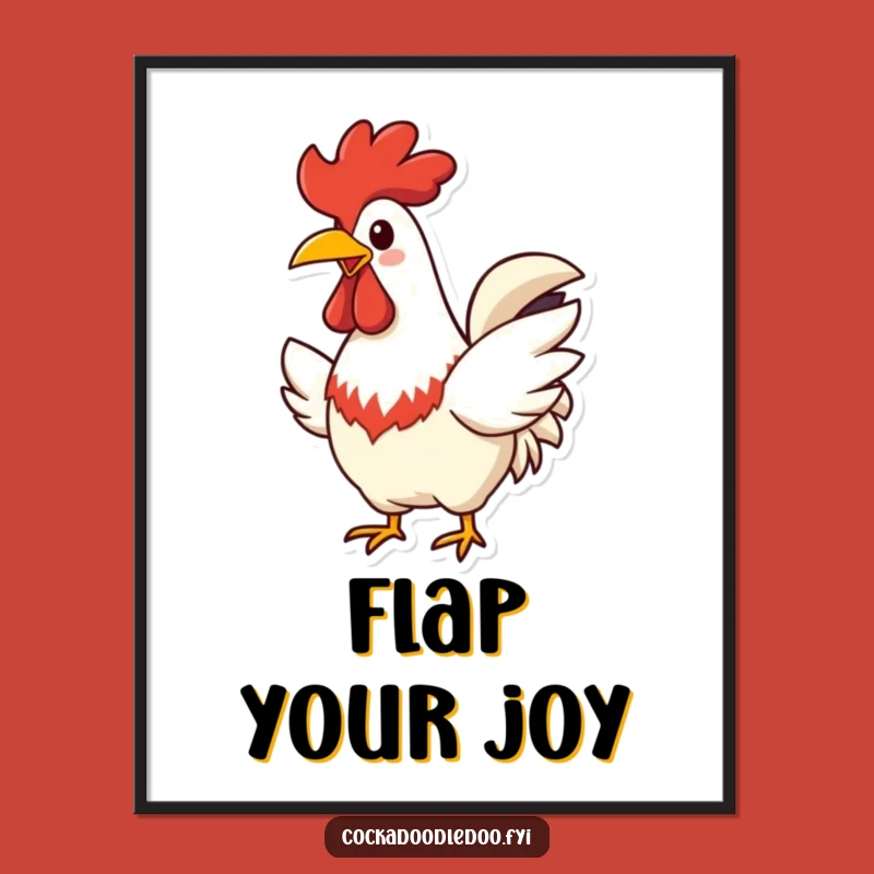 Funny Cheerful Rooster Poster: Flapping Joy Art, Perfect Humorous Wall Decor
