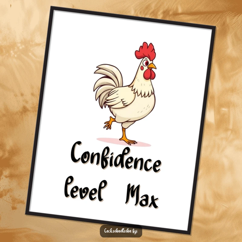 Funny confident rooster poster, strutting proudly with head held high. Bold and humorous wall art, perfect for inspiring confidence as a gift.