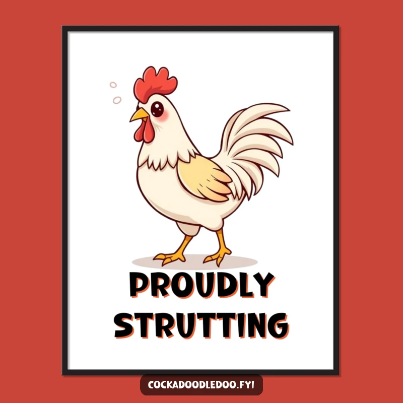 Funny Kawaii Rooster Poster, Bring Proud Strutting to Your Walls!