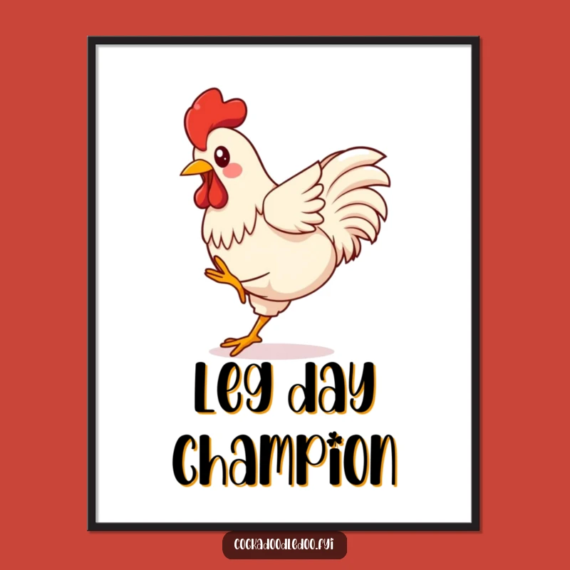 Funny Kawaii Rooster Poster: Kicking Energy Wall Art - Vibrant Gift