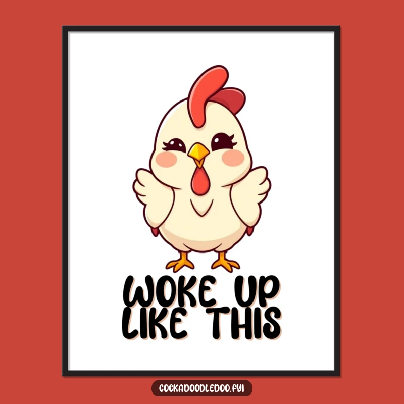 Funny Kawaii Rooster Poster - Playful Winking Art, Quirky Gift