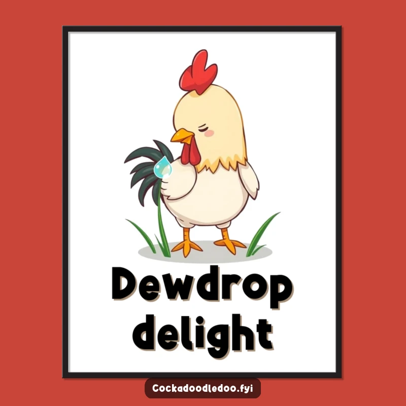 Funny Playful Rooster Dewdrop Poster: Charming Wall Art, a Delightful Funny Gift