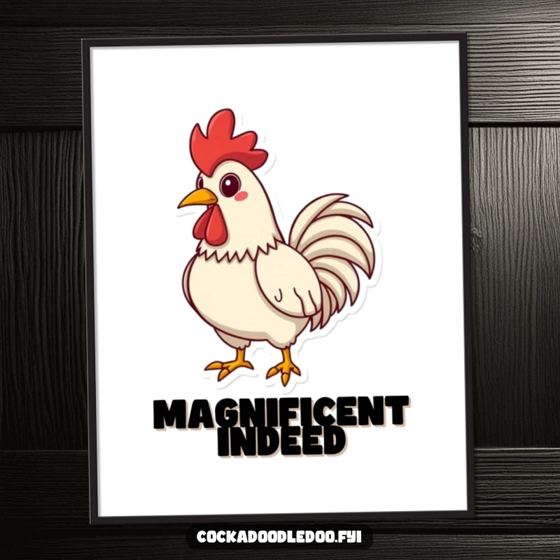 Funny Rooster Poster, chest puffed out, striking a proud pose, humorous wall art symbolizing confidence.