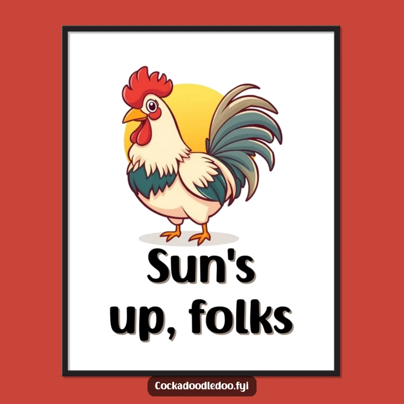 Funny Rooster Crowing Poster: Cheerful Sunrise Art for Wall Decor