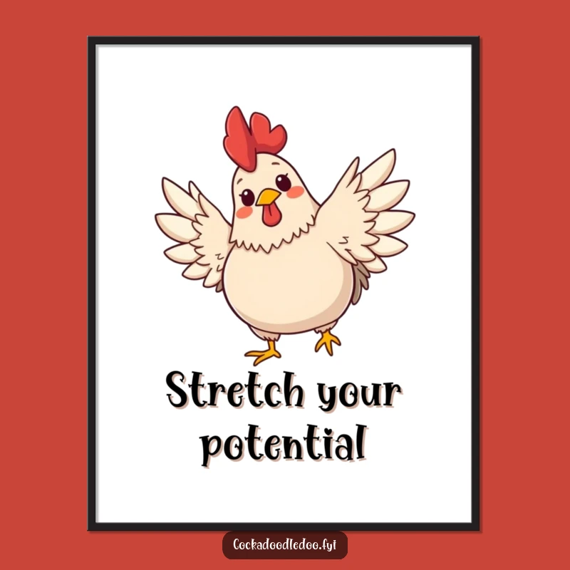Funny Rooster Wings Poster - Art Plump Rooster, Cheerful Expression, Wall Art Funny Gift