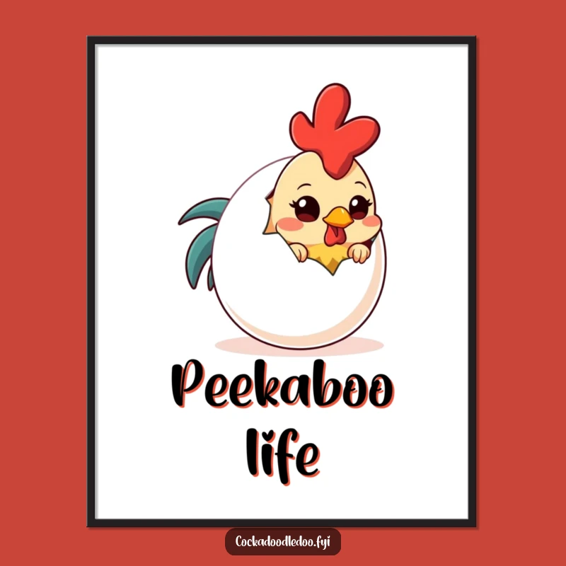 Funny Shy Rooster Egg Poster: Adorable Cartoon Art for Charming, Humorous Gifts