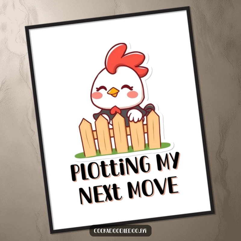 Funny Kawaii Rooster Poster: Mischievous art of a rooster peeking with a wink, bringing playful humor to wall decor.