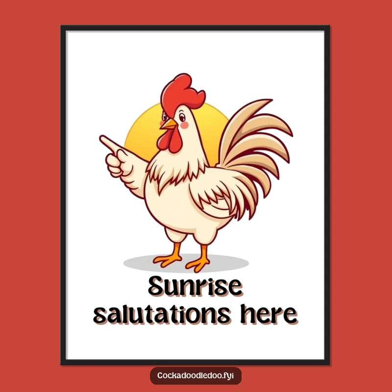 Funny Rooster Poster Print: Energetic Sunrise Cartoon Wall Art
