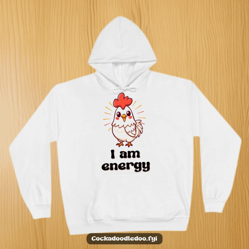 Funny, stylized rooster crowing with energetic lines, designed on a cozy hoodie for ultimate comfort and confident expression.