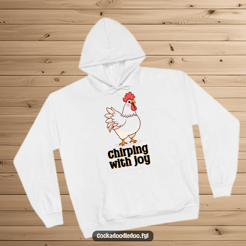 Soft and warm hoodie featuring a funny kawaii rooster proudly crowing with its chest puffed out.