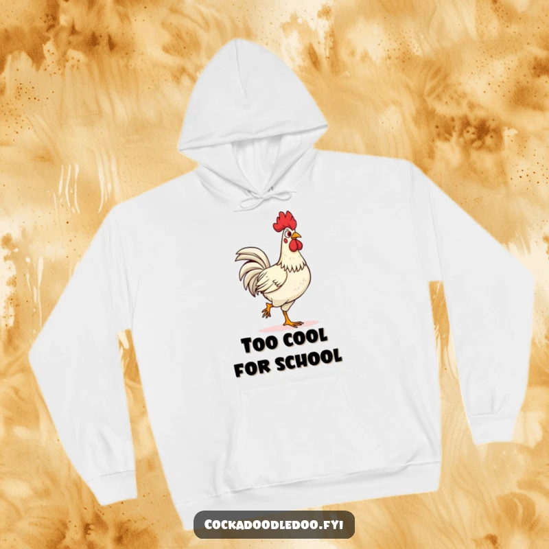 Funny confident rooster hoodie, strutting proudly with head held high. Warm and humorous outerwear, great for those who love making a statement.