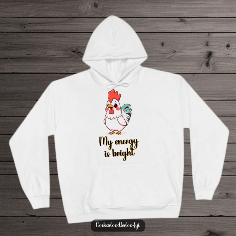 Funny Kawaii Rooster Comb Hoodie: Cute rooster wearing a vibrant, glowing comb that signifies excitement, perfect for cozy, energetic comfort.