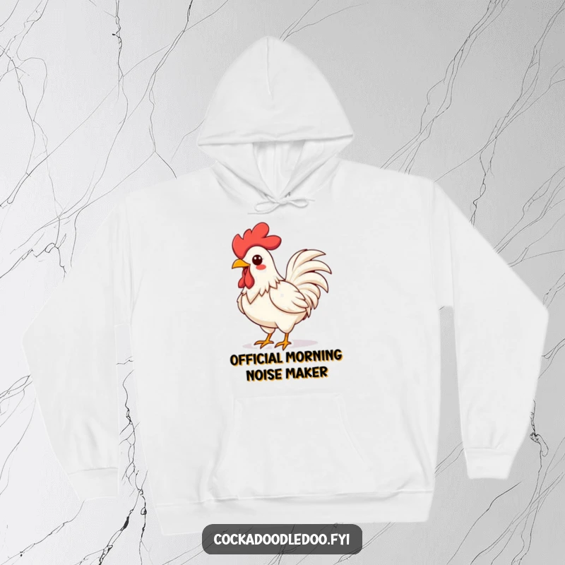 Funny Kawaii Rooster Hoodie: Cozy and warm, featuring an energetic rooster crowing boldly, perfect for humor lovers.