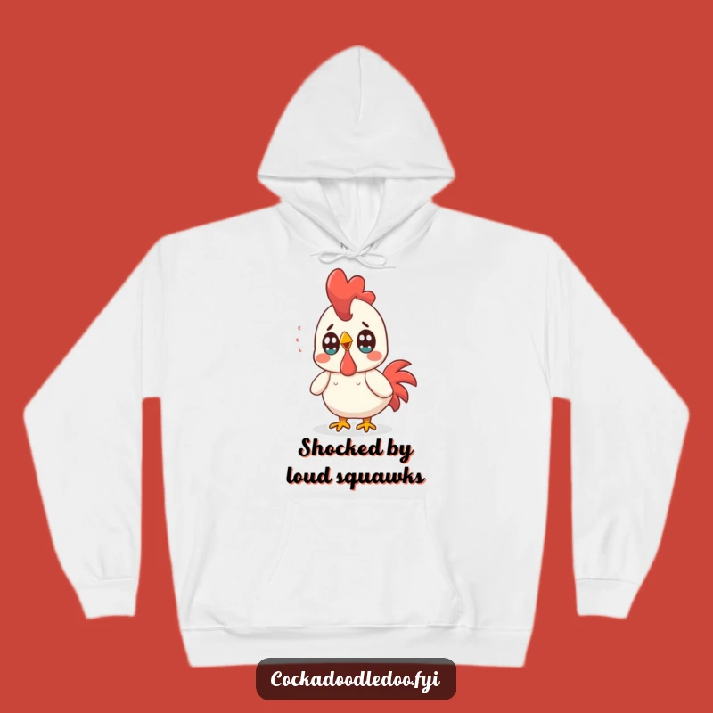 Cozy Funny Kawaii Rooster Hoodie: Surprised Expression for Warm, Humorous Comfort