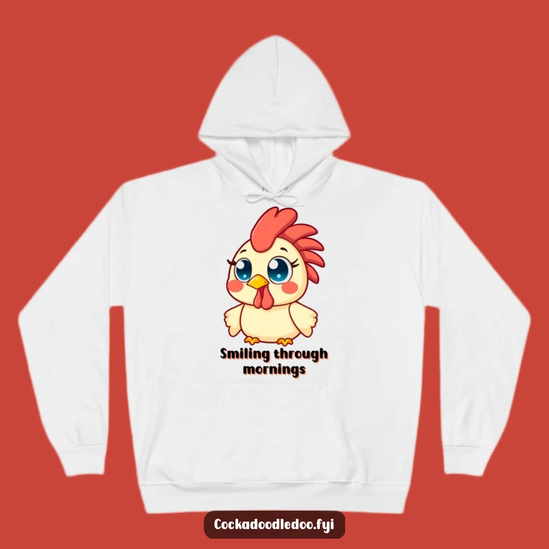 Funny Kawaii Rooster Hoodie: Cheerful Morning Eyes Sweatshirt - Cozy Gift